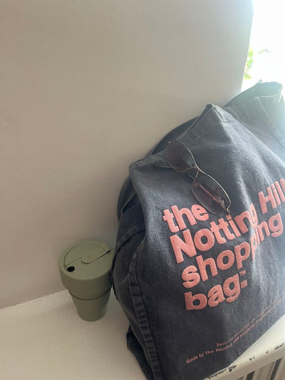 The Notting Hill Shopping Bag™  | Oversize Denim collection | Grey with pink