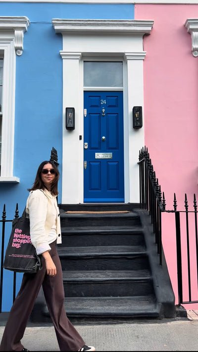 The Notting Hill Shopping Bag™  | Oversize Denim collection | Ice blue with pink