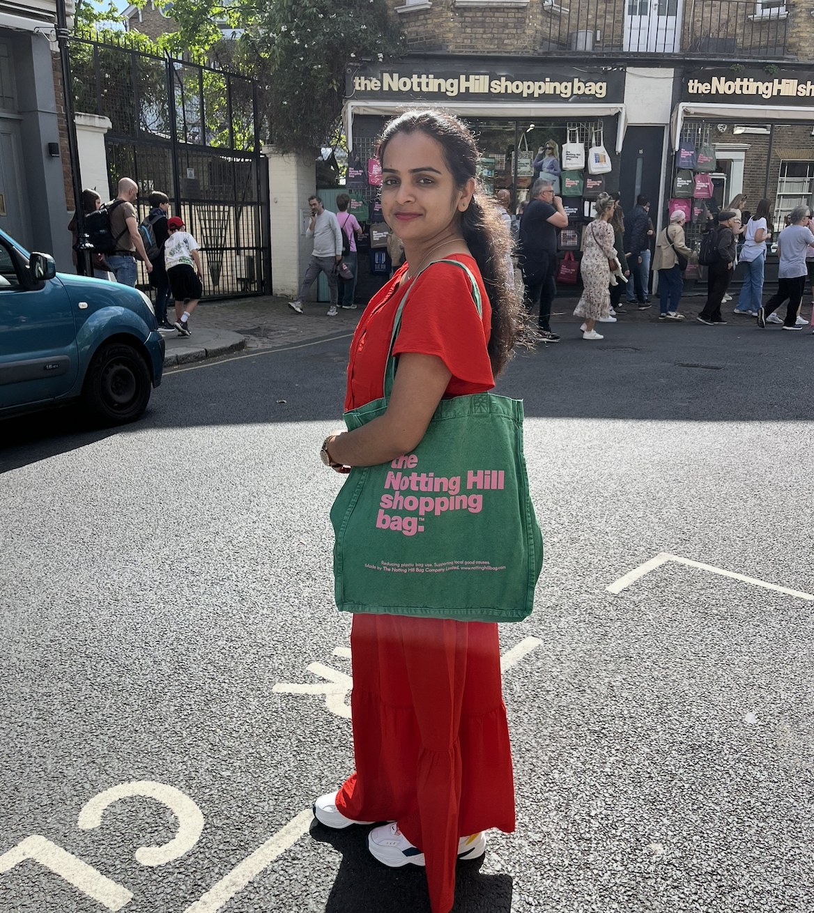 The Notting Hill Shopping Bag™ | Hand Dye Collection | Green With Pink Logo