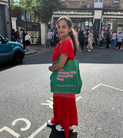 The Notting Hill Shopping Bag™ | Hand Dye Collection | Green With Pink Logo