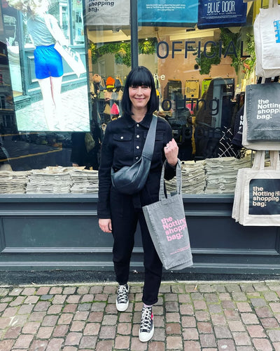 The Notting Hill Shopping Bag™  | Oversize Denim collection | Grey with pink